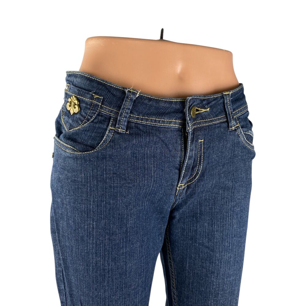 Dereon Womens Dark Blue Mid Rise Bell Bottom Bootcut Flare Denim Jeans Pants 5/6 - Picture 2 of 5
